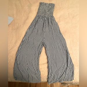 Blue & white striped jumpsuit (S)